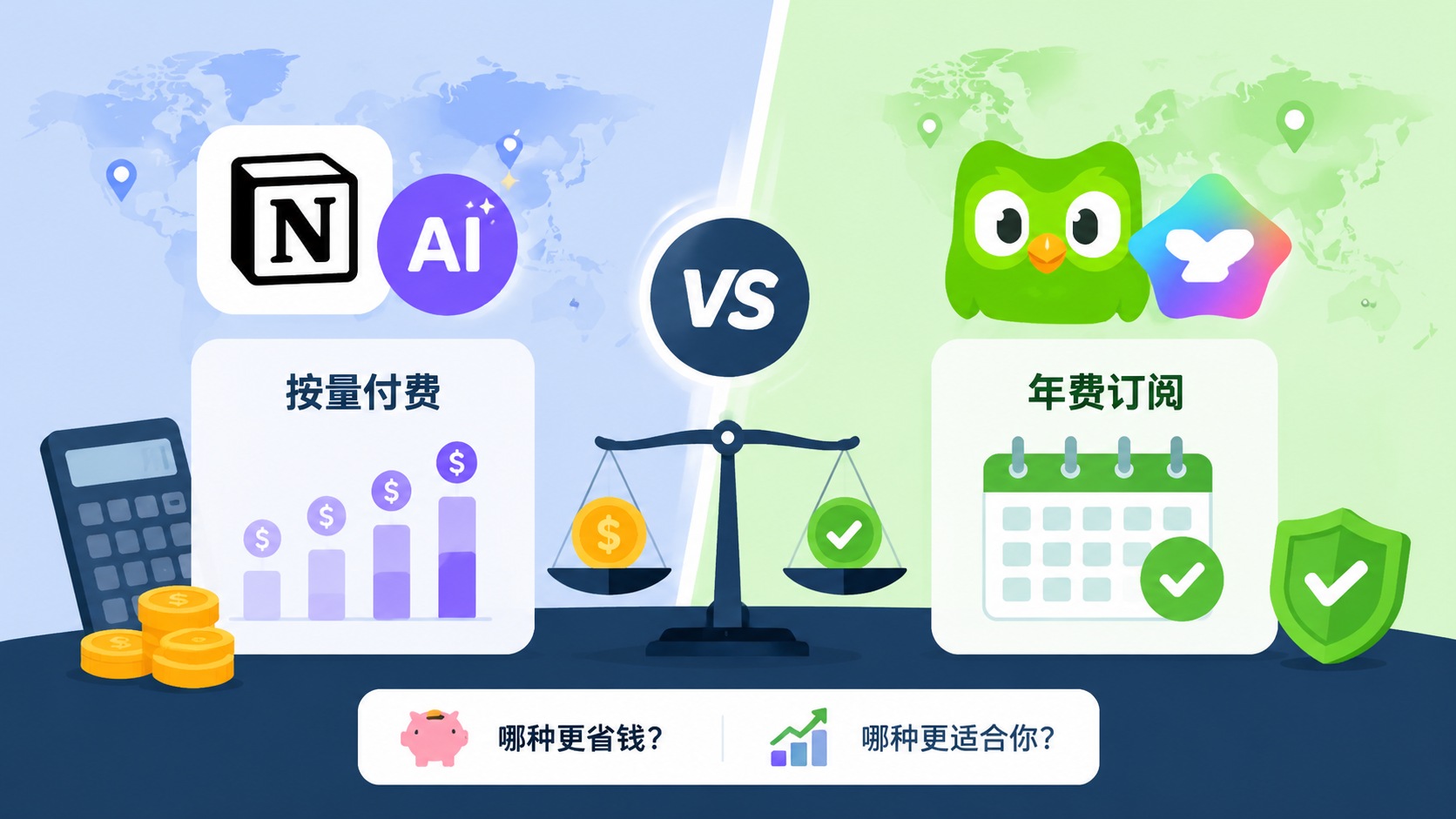 Notion AI vs Duolingo Super：按量付费还是年费订阅哪个更值
