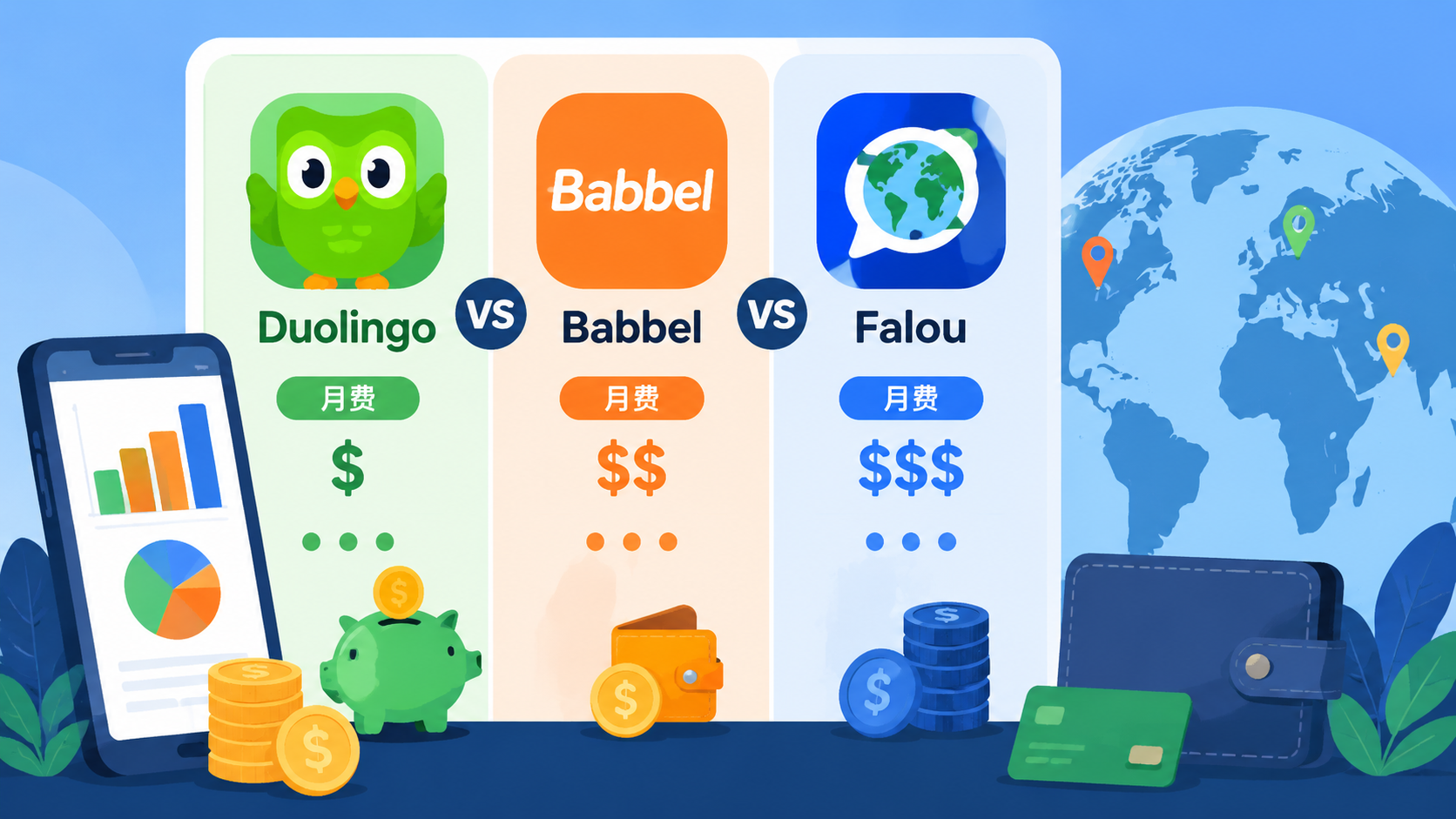 语言学习 App 订阅费用横向对比 2026：Duolingo vs Babbel vs Falou 哪个更值？
